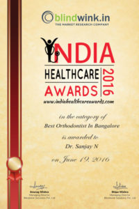 Dr. Sanjay awarded as best orthodontist in Bangalore